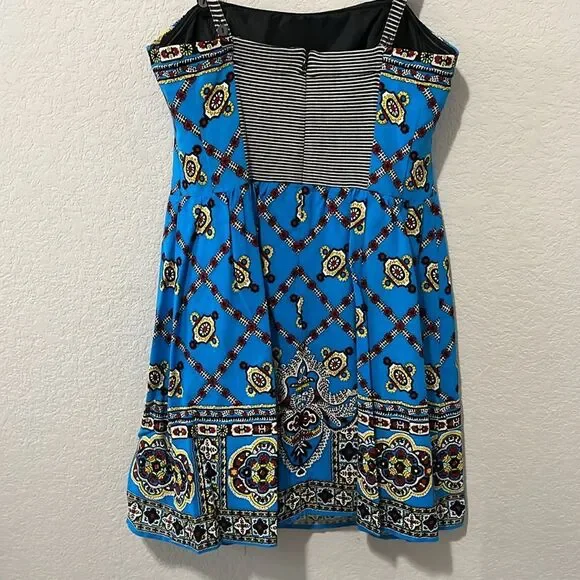 NANETTE LEPORE Border-Print Camisole Mini Dress, Blue Paisley, Size 4 - Picture 7 of 11
